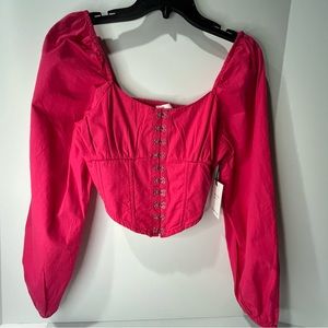 Jopna Long Sleeve Hook&Eye Front Closure Peasant Crop Top sz S - Bright Pink
